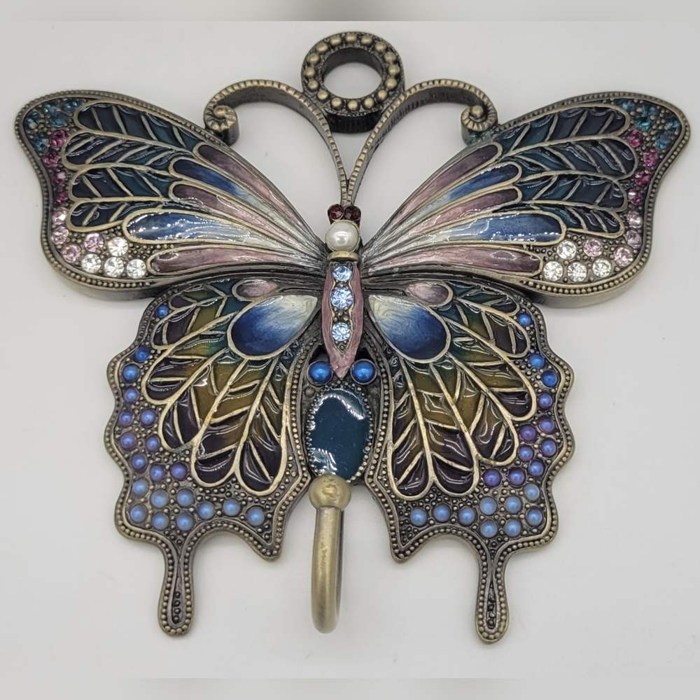 Butterfly Enamel & Rhinestone Brass Wall Hook